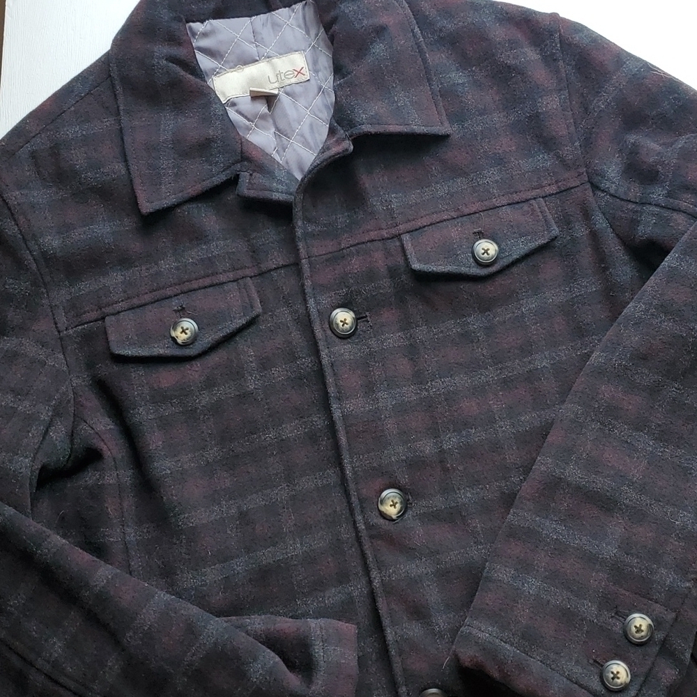 UTEX Wool Black, Gray Maroon Shacket Shirt Jacket M